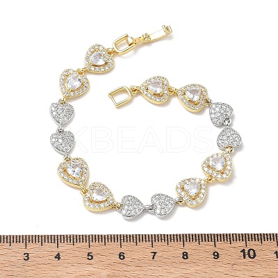 Heart Micro Pave Clear Cubic Zirconia Link Chain Bracelets for Women BJEW-C156-08B-GP-1