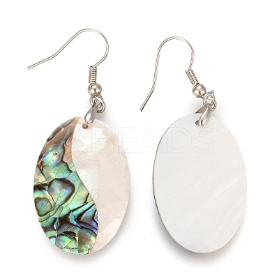 White Shell & Abalone Shell/Paua Shell Dangle Earrings EJEW-K081-03D-1
