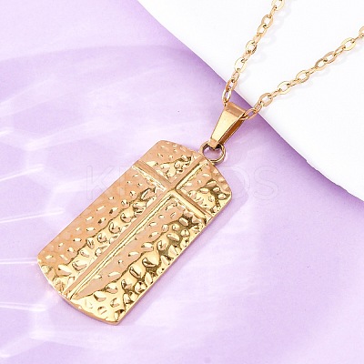 Texture Rectangle with Cross 304 Stainless Steel Pendant Necklaces NJEW-H059-12G-1