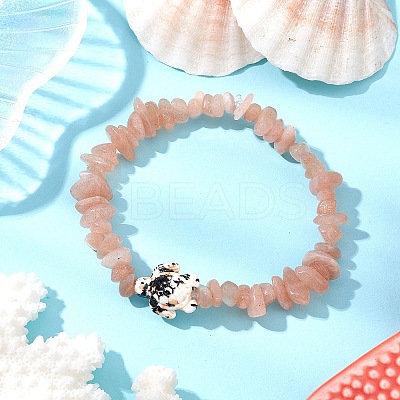 Natural Peach Moonstone Chips Beads Stretch Bracelets BJEW-JB11245-03-1