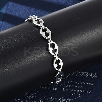 304 Stainless Steel Oval Link Chain Bracelets for Women Men BJEW-F488-48B-P-1