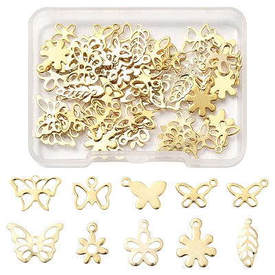 60Pcs 10 Styles 304 & 201 Stainless Steel Charms STAS-FS0001-93-1