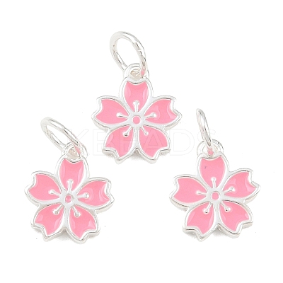 925 Sterling Silver Enamel Hot Pink Flower Charms STER-A049-04S-1