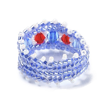 Glass Beaded Stretch Rings for Women RJEW-MZ00005-1
