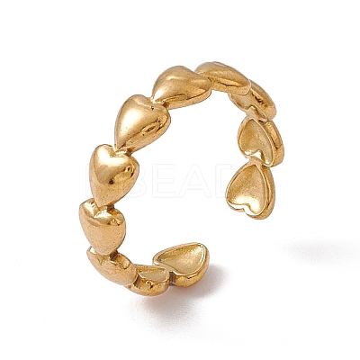 Ion Plating(IP) 304 Stainless Steel Heart Wrap Open Cuff Ring for Women RJEW-C045-18G-1