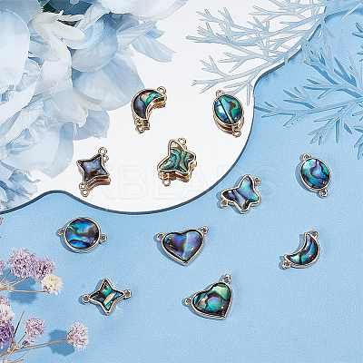 12Pcs 6 Styles Paua Shell Connector Charms FIND-FH0007-96G-1