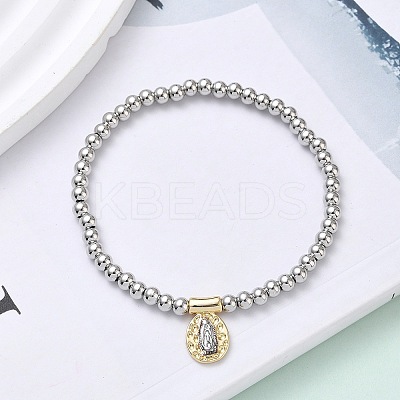 Brass Oval with Jesus Charms Bracelets BJEW-B148-03A-1