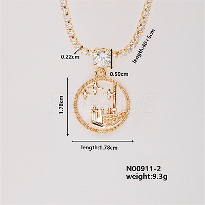 Fashion Brass Rhinestones Flat Round Pendant Necklace for Women AB9344-2-1