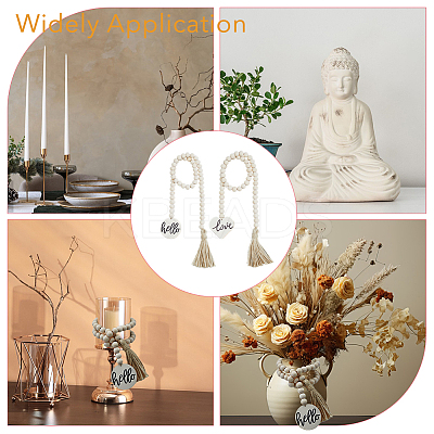 2Pcs 2 Styles Wood Beaded Garland with Jute Cord Tassels DJEW-FH0001-28-1