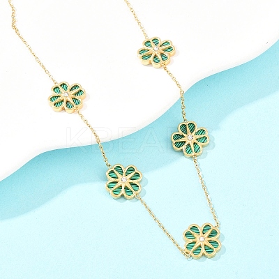 304 Stainless Steel with Resin Flower Link Chain Necklaces & Stud Earrings SJEW-Z005-02G-02-1