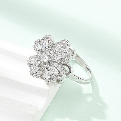 Clover Rotatable Open Cuff Rings for Women RJEW-R007-02P-1