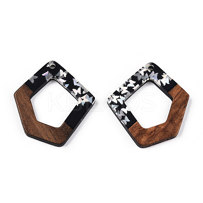 Opaque Resin & Walnut Wood Pendants RESI-N039-61B-1