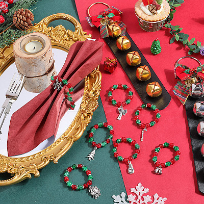 Christmas Theme Glass Beads Napkin Rings AJEW-SC00031-1