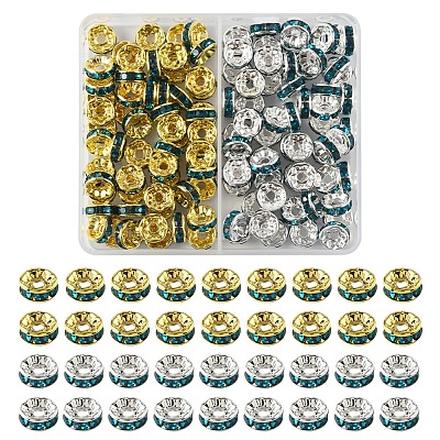 120Pcs 2 Colors Brass Rhinestone Spacer Beads RB-FS0001-05B-1