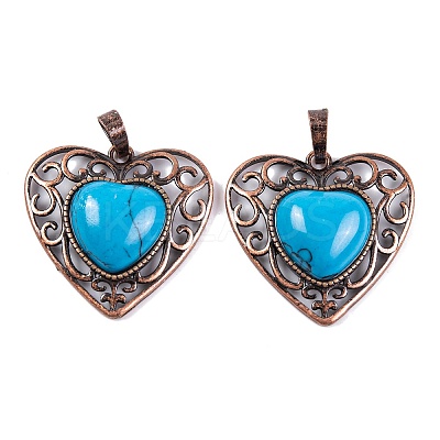 Synthetic Turquoise Peach Love Heart Pendants G-G158-01-09-1