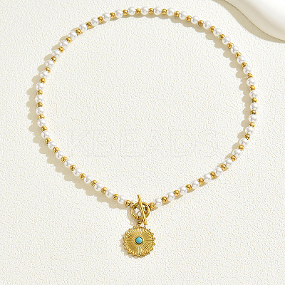 201 Stainless Steel Imitation Pearl Style Cross Pendant Vintage Necklace for Women NQ9987-2-1
