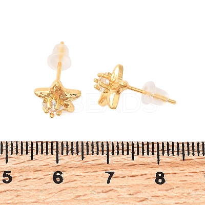 Brass Micro Pave Clear Cubic Zirconia Star Stud Earrings EJEW-C158-09G-1