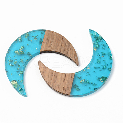 Transparent Resin & Walnut Wood Pendants X-RESI-S389-056A-B03-1