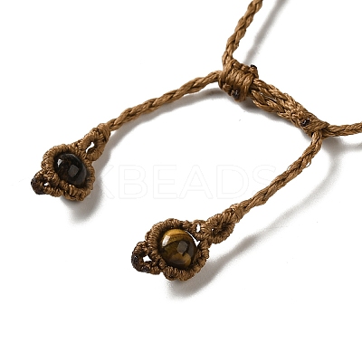 Natural Tiger Eye Bullet Braided Bead Bracelets BJEW-K225-01C-1