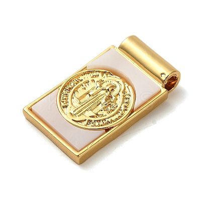 Rack Plating Religion Brass Pave Shell Rectangle Pendants KK-K345-14G-01-1