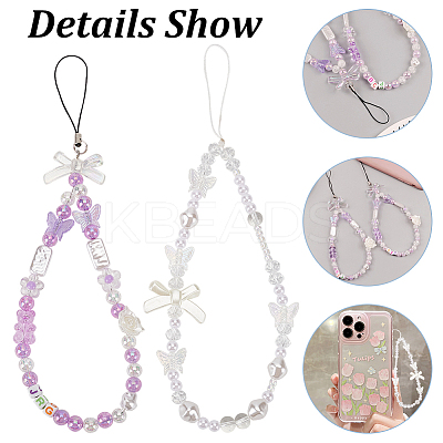 WR0001 2Pcs 2 Style Bowknot Pearl Beaded Mobile Phone Straps AJEW-WR0001-55-1