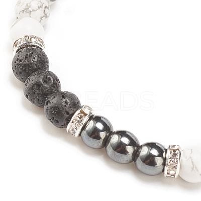 Natural Lava Rock & Gemstone Round Beaded Bracelet for Women BJEW-JB08336-01-1