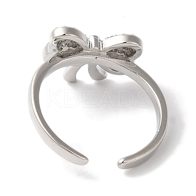 Bowknot Brass Micro Pave Clear Cubic Zirconia Open Cuff Rings for Women LS-RJEW-C098-03P-1