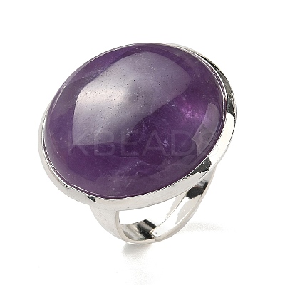 Natural Amethyst Round Adjustable Rings RJEW-K371-09S-21-1