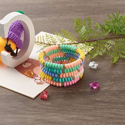 Handmade Polymer Clay Beads Stretch Bracelet for Kid BJEW-JB06870-1
