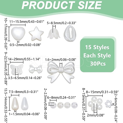450Pcs 15 Styles Acrylic & ABS Plastic Beads Imitation Pearls OACR-AR0001-23-1