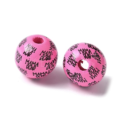 Mother's Day Theme Printed Wood European Beads WOOD-F016-11-1