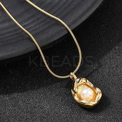 304 Stainless Steel with Acrylic Pearl Oval Pendant Necklaces NJEW-G184-05G-1