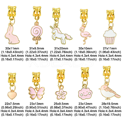 50Pcs 10 Styles Alloy Pink Enamel European Dangle Charms ENAM-CJ0005-49-1