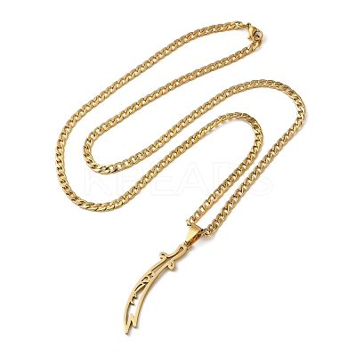 Sword Knife 201 Stainless Steel Hollow Scimitar Pendant Necklaces for Women and Men LS-NJEW-F324-10G-1