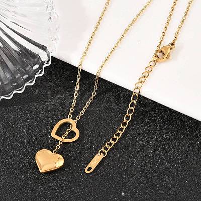 304 Stainless Steel Heart Pendant Lariat Necklaces for Women NJEW-A064-05G-1