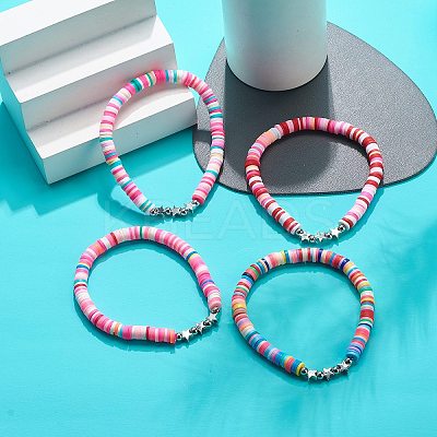4Pcs 4 Color Handmade Polymer Clay Disc Surfer Bracelets Set BJEW-JB08799-1