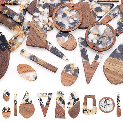 20Pcs 10 Styles Opaque Resin & Walnut Wood Pendants RESI-TA0003-69-1