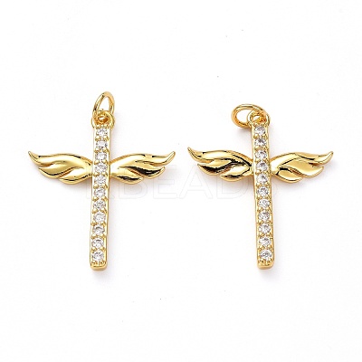 Brass Micro Pave Clear Cubic Zirconia Pendants ZIRC-L100-102G-1