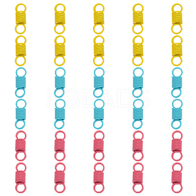 30Pcs 3 Colors Spray Painted Carbon Steel Spring Double-hole Connector Charms FIND-GO0001-34-1
