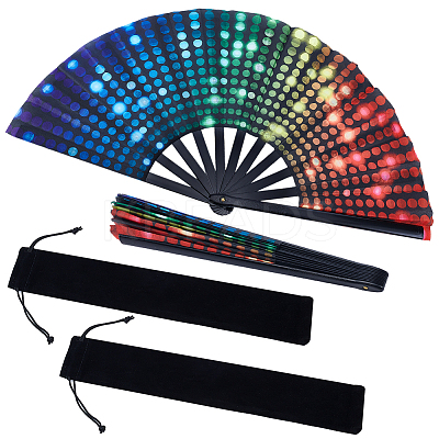 2Pcs PVC & Cloth Folding Fans AJEW-NB0008-99-1