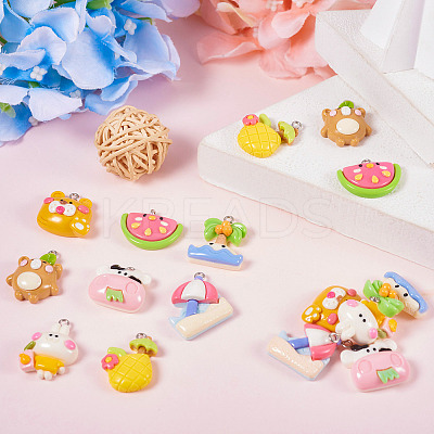 16Pcs 8 Styles Opaque Resin Pendants CRES-TA0001-40-1