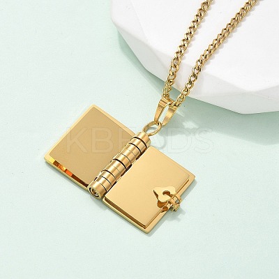 304 Stainless Steel Book Pendant Necklaces for Women NJEW-U037-01A-G-1