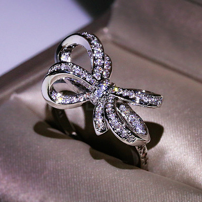 Bowknot Alloy with Crystal Rhinestone Finger Rings for Women FS-WG361F1-04-1