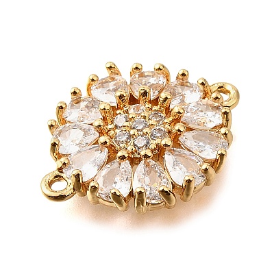 Brass Clear Cubic Zirconia Connector Charms KK-U065-06B-G-1