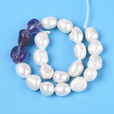 Natural Amethyst Nuggets & Natural Cultured Freshwater Pearl Beads Strands PEAR-N023-01A-07-1