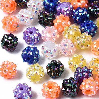 Chunky Resin Rhinestone Bubblegum Ball Beads RESI-M019-10mm-M-01-1