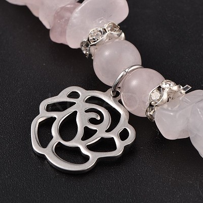 Natural Rose Quartz Beaded Stretch Bracelets BJEW-JB01996-01-1