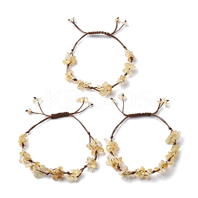 Adjustable Natural Yellow Quartz Braided Bead Bracelets for Women BJEW-U035-02J-1