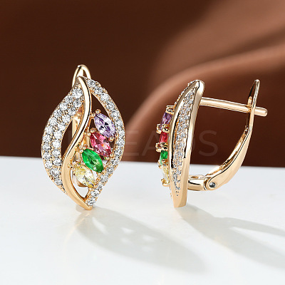 Leaf Brass Micro Pave Cubic Zirconia Hoop Earrings WG08CC9-11-1