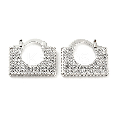 Rectangle Shape Brass Micro Pave Clear Cubic Zirconia Thick Hoop Earrings EJEW-Q785-04P-1
